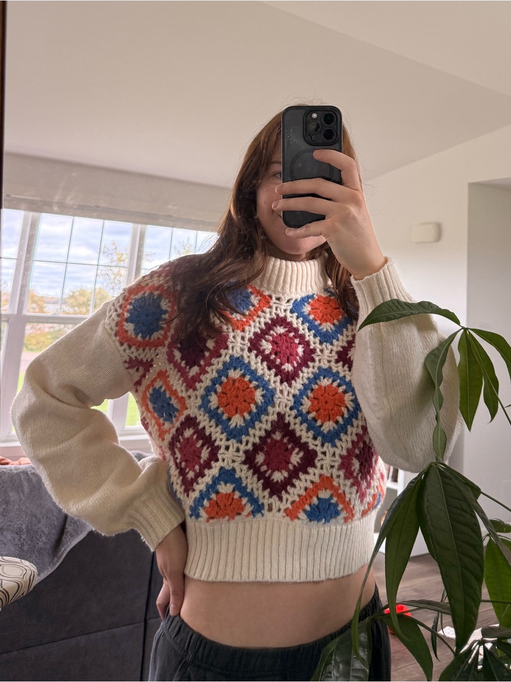 Mock neck Granny Square Sweater